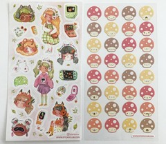 Stickii Club Sticker Sheets Lot of 12 Cute Cats Plants Witches Mushrooms