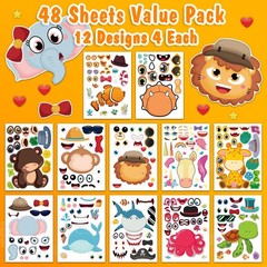 Aowplc 48 Sheets Make-a-Face Animal Stickers Mix and Match for Kids Party Favors