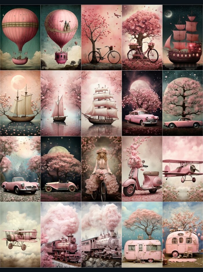 20 Pcs Pink Transportation Tags Junk Journal Scrapbook USA Seller