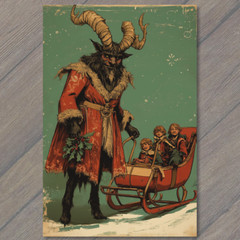 STICKER Krampus Sledding Kids Winter Christmas Horror Retro Holiday Creepy