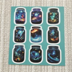 19 Galaxy In A Jar Stickers, 1.8” Celestial Waterproof Decals, Planets, Universe
