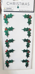 Christmas Paper Crafts MINI GLITTER HOLLY 10pc Dimensional Stickers, NEW