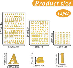 12 Sheets Small Letter Stickers, 3 Sizes Mini Alphabet Number Stickers 3D