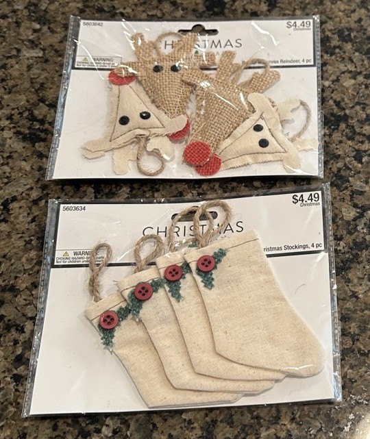 Hobby Lobby Christmas Crafts Burlap & Canvas Reindeer Canvas Stockings 8 Pieces