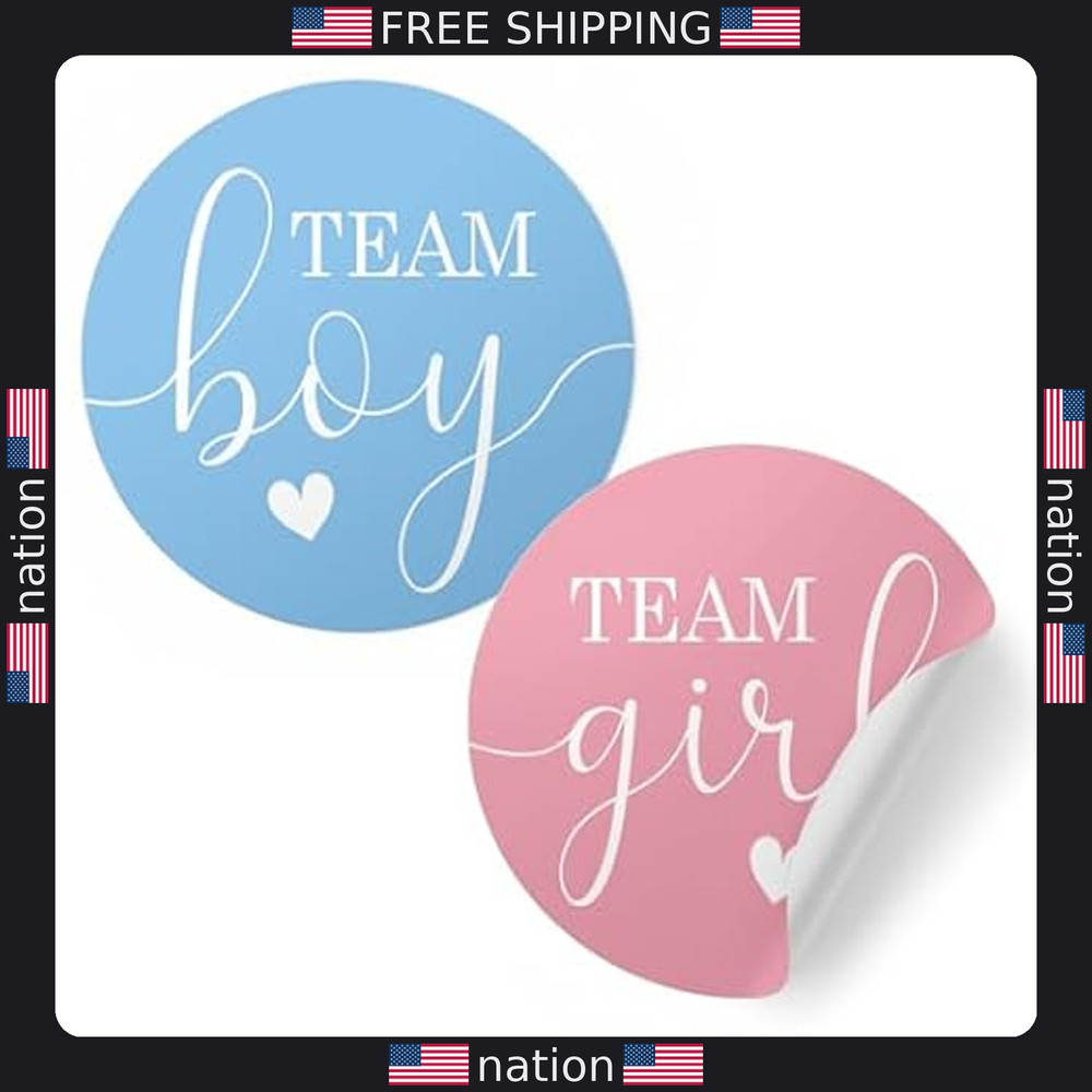 Pink or Blue Gender Reveal Stickers – 40 Count Team Boy or Girl Decorations