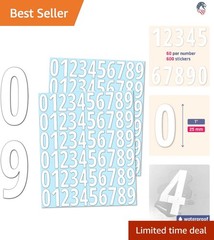 600 White Waterproof Vinyl Number Stickers 1 Inch for Indoor Outdoor Use