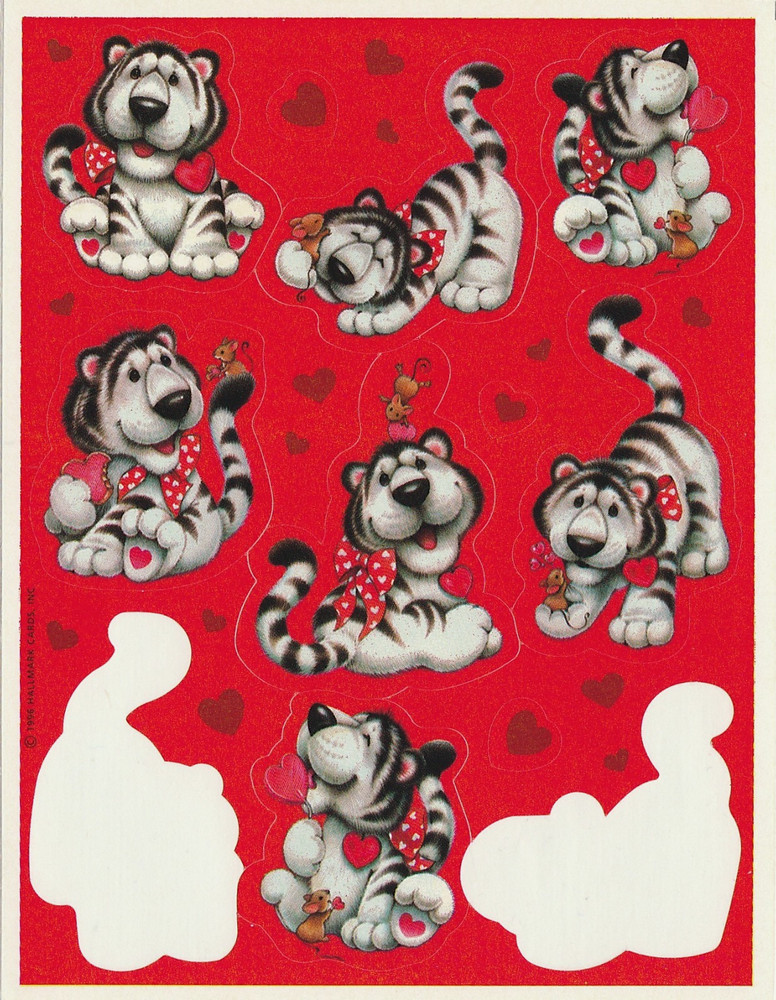 Vintage Hallmark PARTIAL Valentine Tiger 1996 Wild About Love Sticker Sheet VG