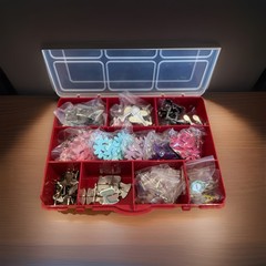Organizer Box Of Brand New Brads:Flowers, Hearts, Birthday, Music Notes, Kitchen