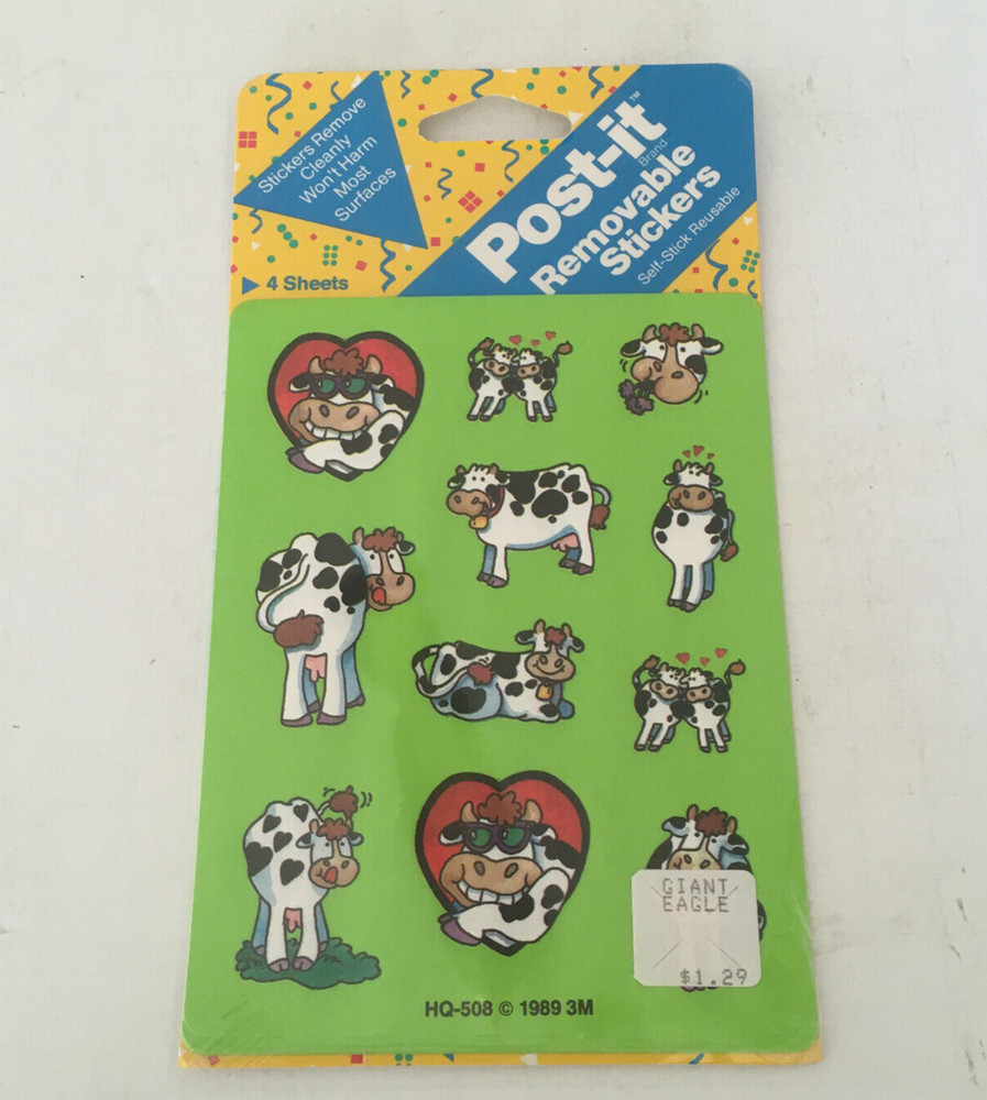Vintage cow stickers still in original package post it brand removable stickers