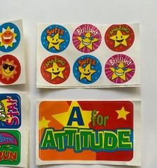 Vintage 90s Stickers happy smiley sun face super star A+ school student reward