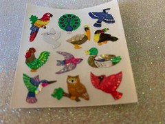 1 SQUARE (1 SQ) RARE SANDYLION STICKERS MULTI-COLOR MIXED GLITTER BIRDS 12 PCS