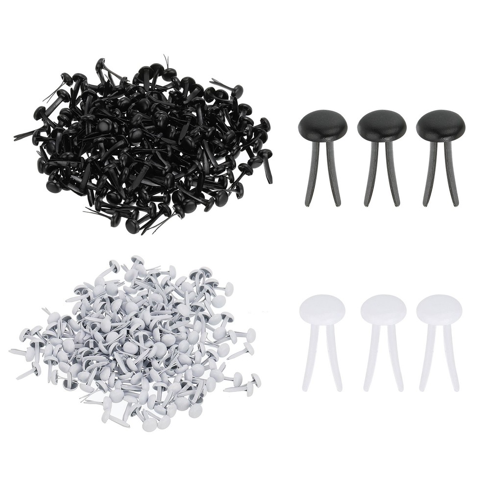 1000 PCS Paper Brass Fasteners Split Pins, Black/White, 4.5 x 8 mm