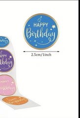 40 PCs Round 1” Gold Foil Multi Color Happy Birthday Stickers Envelope Seals