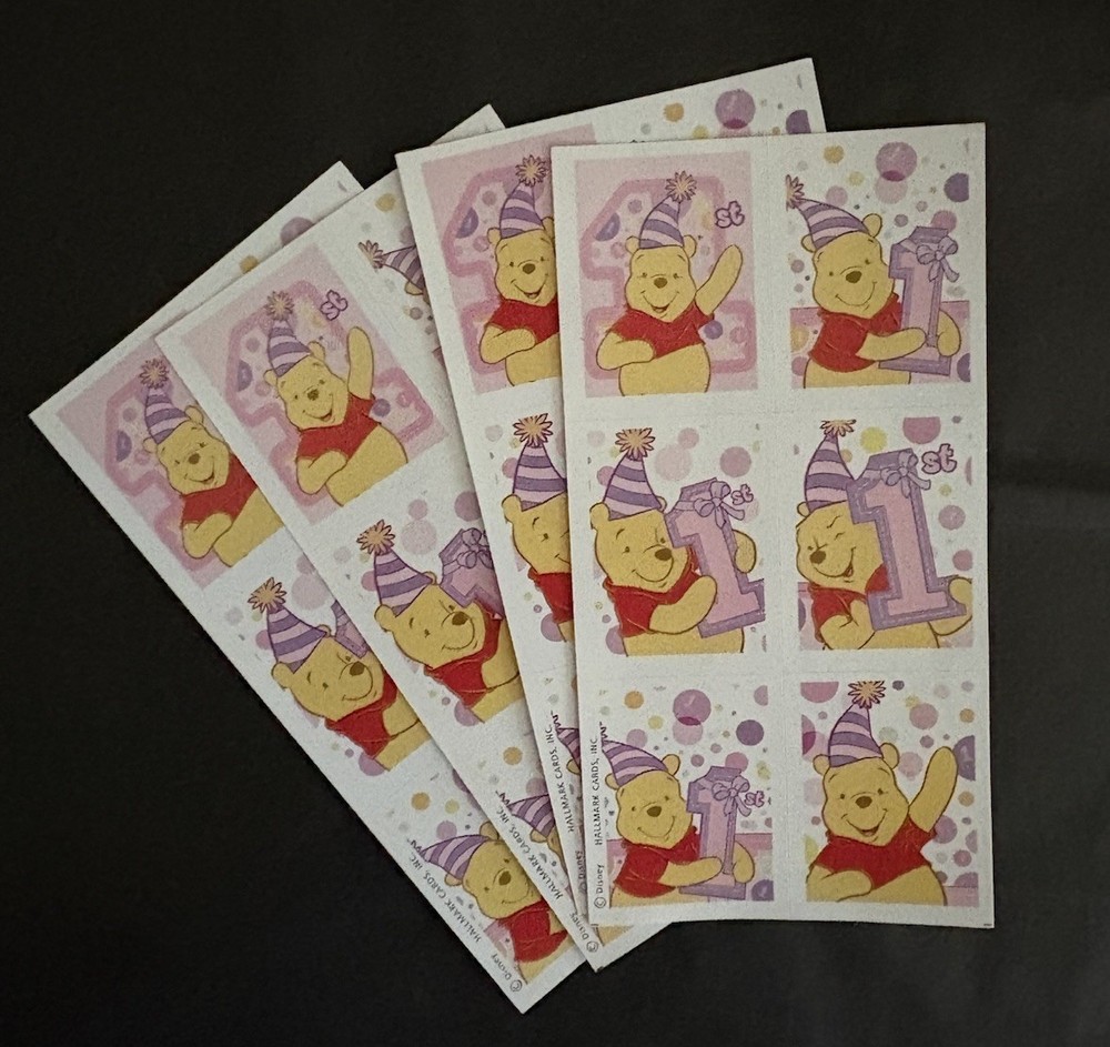Winnie the Pooh stickers Baby 1st Birthday Adorable 4 Sheets Cheap Fast Shipping
