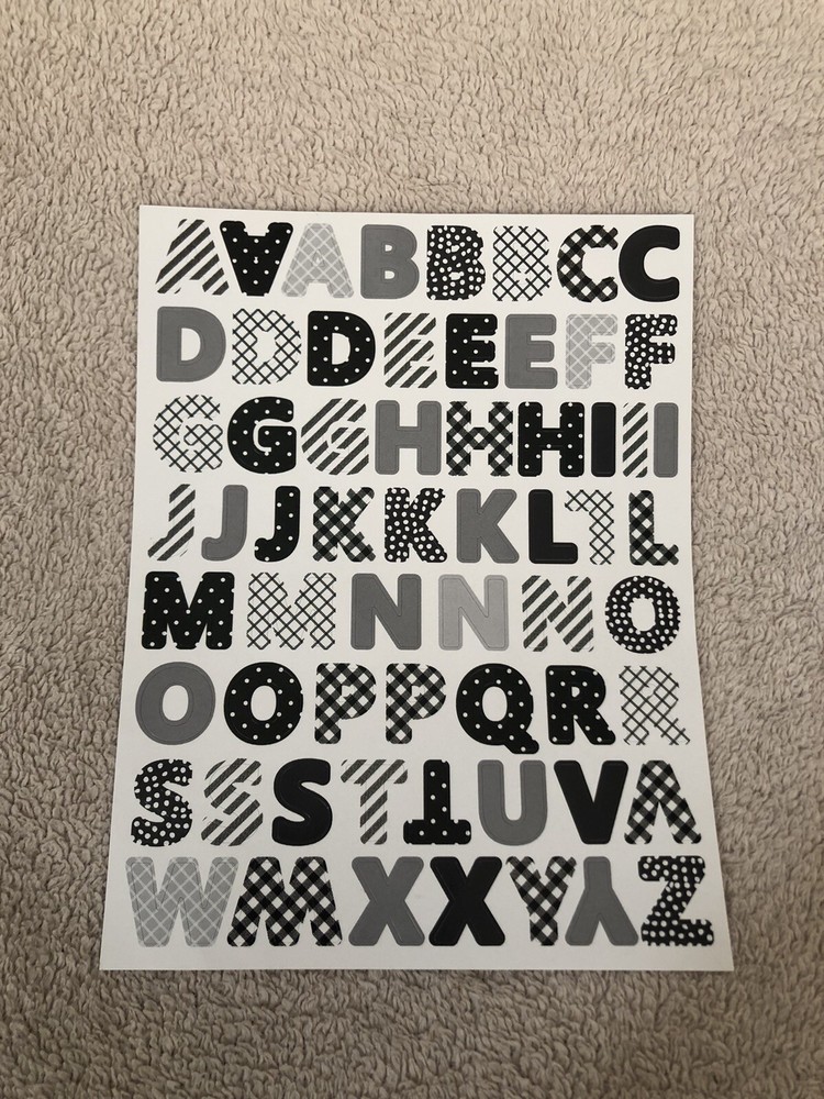 Cute Letter Sticker Sheet Black White Gray Stripes Dots Scrapbooking Crafts