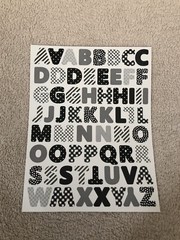Cute Letter Sticker Sheet Black White Gray Stripes Dots Scrapbooking Crafts