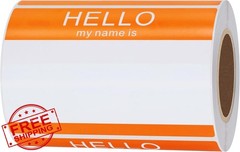 HYBSK Hello My Name Is Stickers Orange 200 Labels