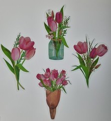 Pink Tulips Floral stickers. 30 stickers. 15 designs-2 each.