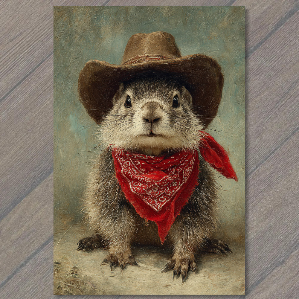 STICKER Groundhog Cowboy Bandana Western Critter Cute Country Hat Funny