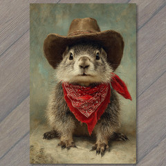 STICKER Groundhog Cowboy Bandana Western Critter Cute Country Hat Funny