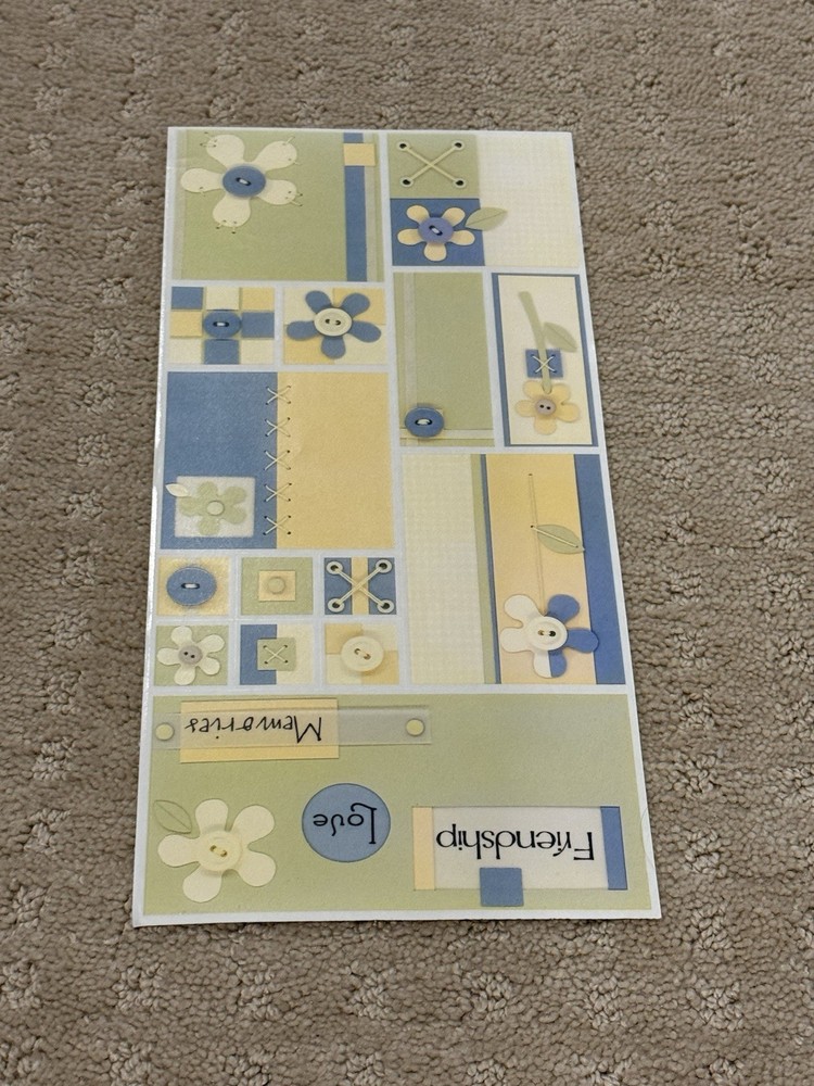 5 New Rare Vintage Pebbles Inc Blue Green And Yellow Button Sticker Sheets