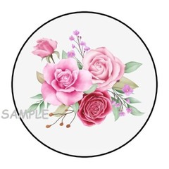 30 ROSES ENVELOPE SEALS LABELS STICKERS 1.5″ ROUND FLOWERS FLORAL GIFTS PINK RED