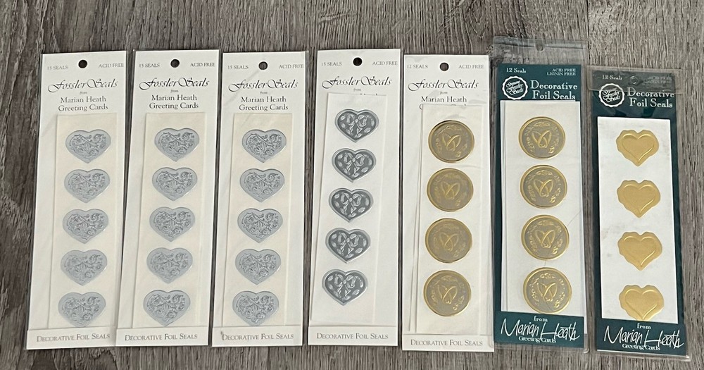 Fossler Vintage Envelope Seals ~Double Rings~ Hearts Stickers NIP Lot