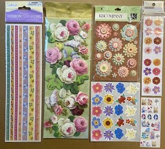 Large Lot Of Flower Stickers, Brads, Etc Jolee’s Boutique, K & Co, Recollections