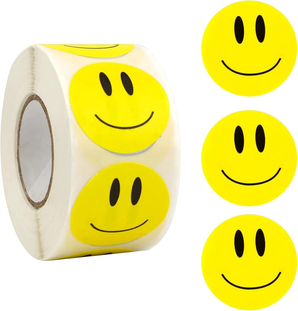Smiling Face Stickers, 500PCS Happy Face Stickers, 1 Inch Yellow Happy Face Deca
