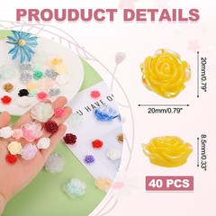 20mm Resin Rose Flatback Charm, 40Pcs Cabochon Embellishment, Shiny Lemon Yellow