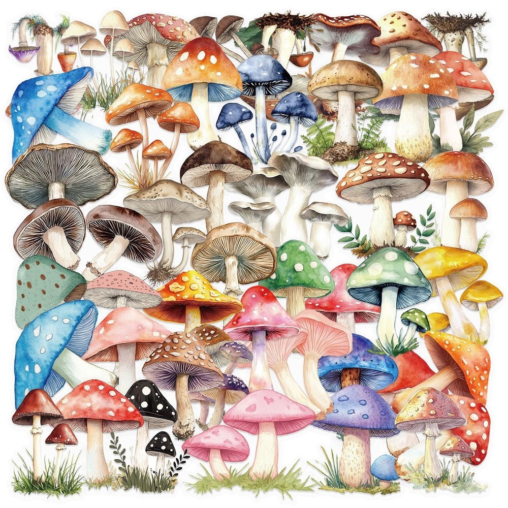 50PCS Retro Mushroom Stickers PET Transparent Nature Decals