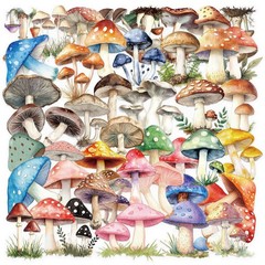 50PCS Retro Mushroom Stickers PET Transparent Nature Decals