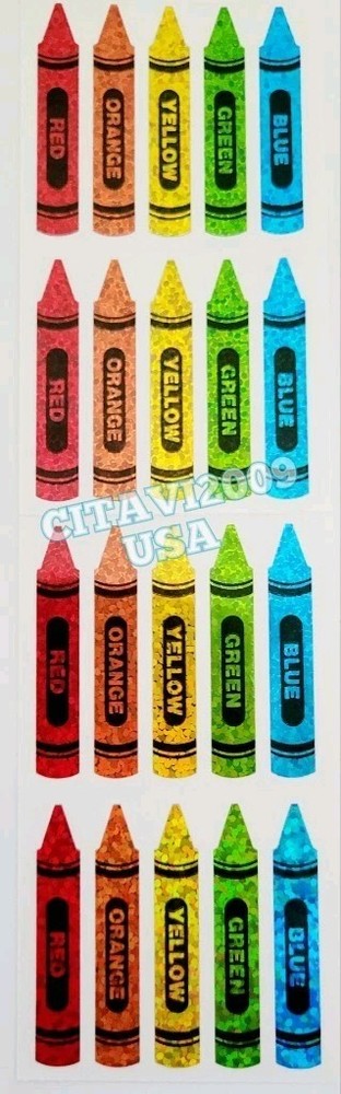 HAMBLY STUDIOS GLITTER STICKERS MULTICOLOR CRAYONS SCHOOL YELLOW BLUE GREEN RARE