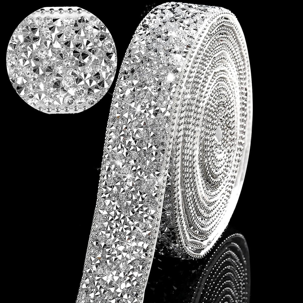 Silver 108″ x 1″ Bling Rhinestone Crystal Diamond DIY Decor Strip Sticker Decal