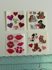Vintage Sandylion Lot Of 4 Mods Hearts Valentines Stickers love Fuzzy Glitter