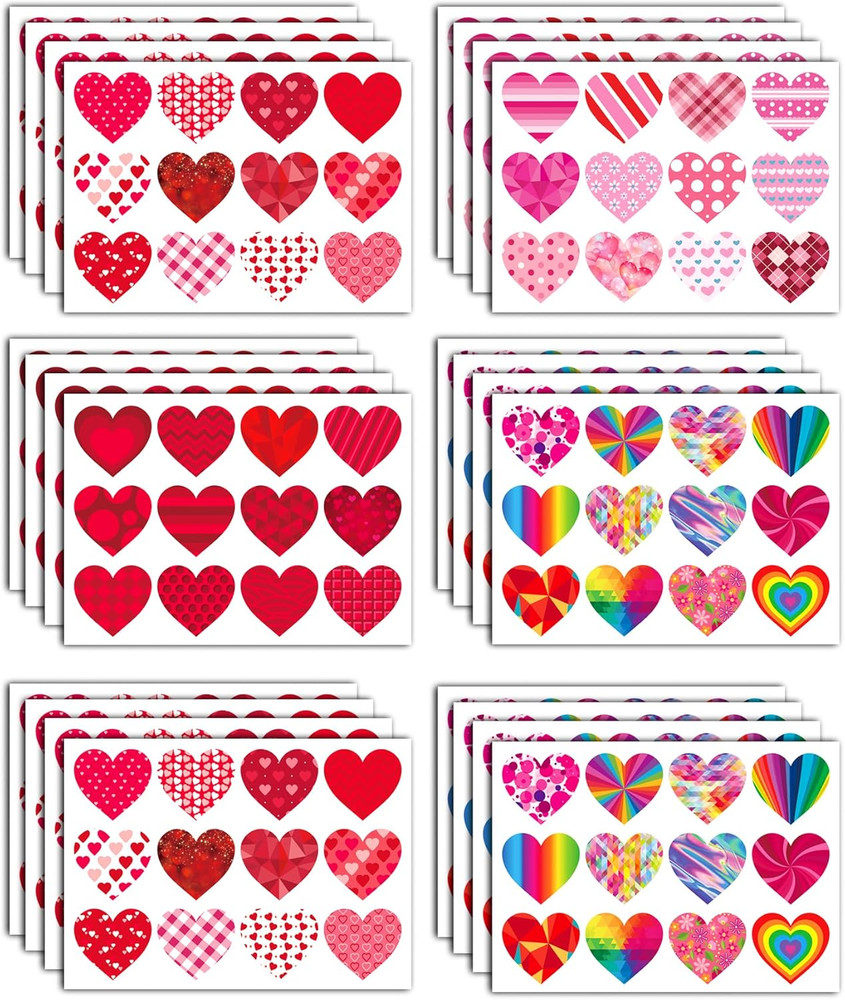 32 Sheets Heart Stickers, 384 Pcs Valentines Day Stickers for Kids, Holiday Stic