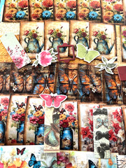 #702 – FLORAL BUTTERFLY – 15 PIECES – SCRAPBOOK JUNK JOURNAL SUPPLIES/KIT / LOT