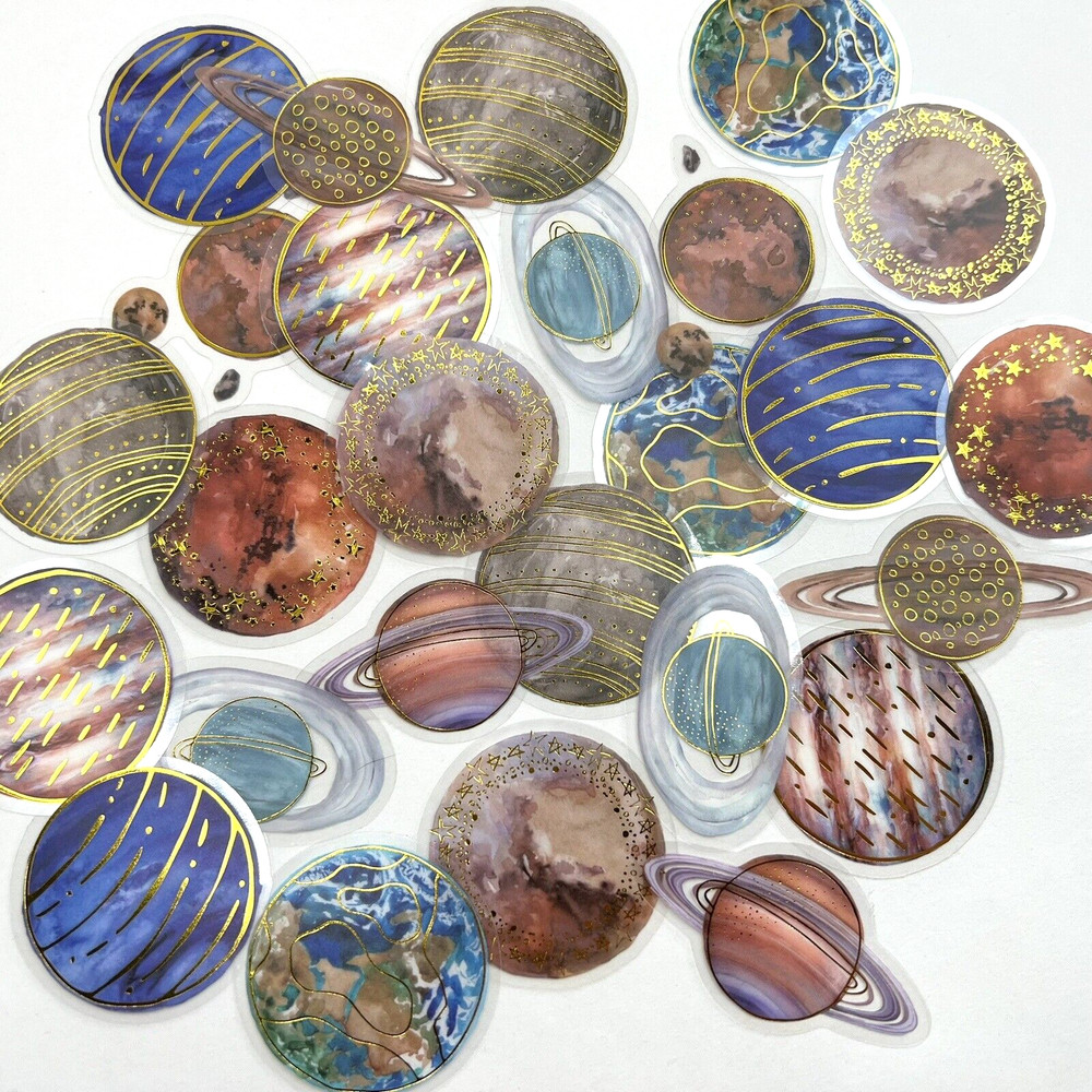 Planet Stickers Celestial Gold Accents Scrapbooking Collage Junk Journals