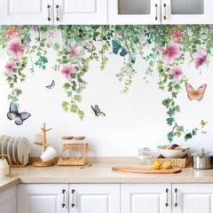 Flower Vine Wall Decals Hanging Green Leaves Wall Stickers Butterfly Flower Plan