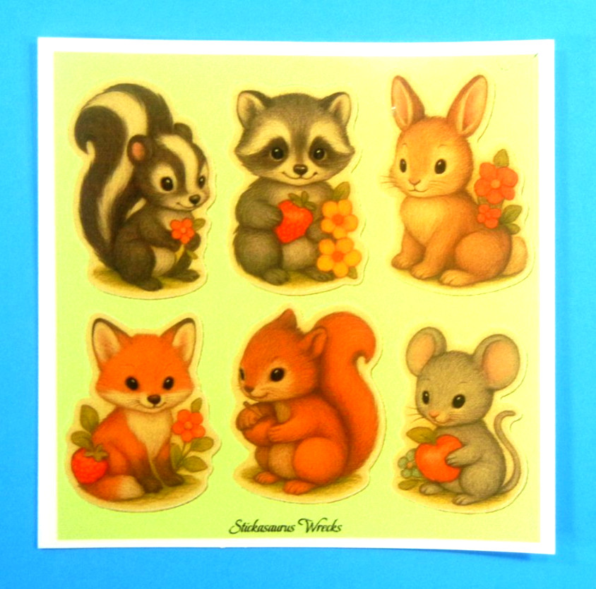 Cute Woodland Animals Fruit & Flowers Sticker Sheet