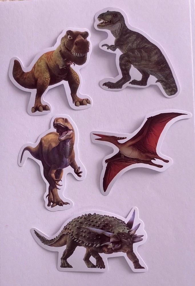 Set of 5 Dinosaur Glossy Stickers Jurassic Park Junk Journal Supplies Scrapbook