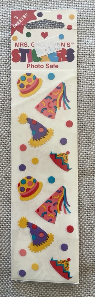 Vtg Mrs. Grossmans Stickers Birthday Party Hats Photo Safe 1989 3 Sheets Sealed