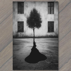 STICKER Shadow Tree Against Wall Urban Silhouette Texture Cracks Contrast