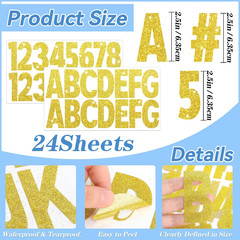 376 Pcs 24 Sheets Large Letter Stickers Glitter Big Font Alphabet Number Self