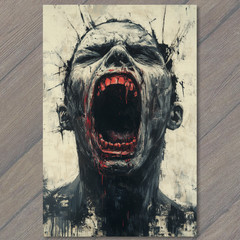 STICKER Screaming Creature Open Mouth Blood Red Eye Horror Terror Face