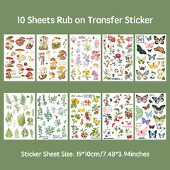 10 Sheets Rub on Transfers for Crafts Vintage Rub on Transfer Stickers Flower Pl