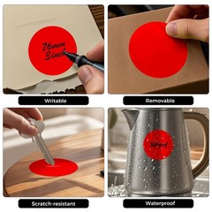 500 PCS Round Stickers 3 Inch Vinyl Red Colored Dot Sticker Roll Removable Co…