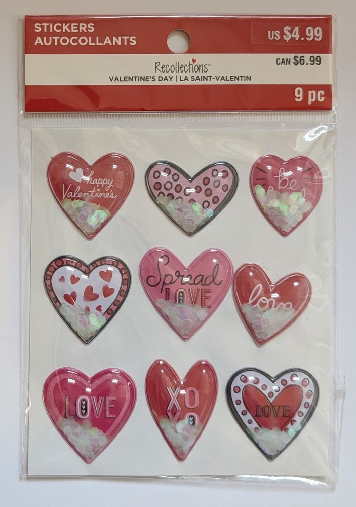 Glitter Shaker Hearts Valentine’s Day Love Scrapbooking Stickers Recollections