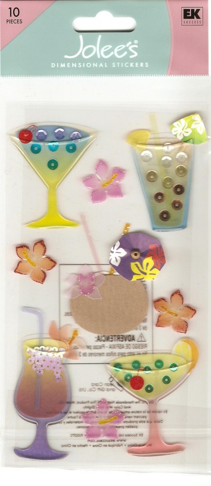 Jolee’s Boutique 3-D TROPICAL DRINKS Epoxy stickers 63849 Fast FREE Ship!