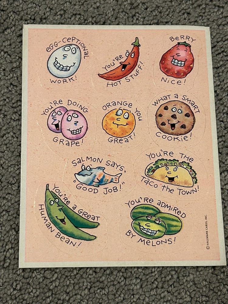 Vintage Hallmark Food Play On Words Sticker Sheet – Rare 10 Sheets Per Order
